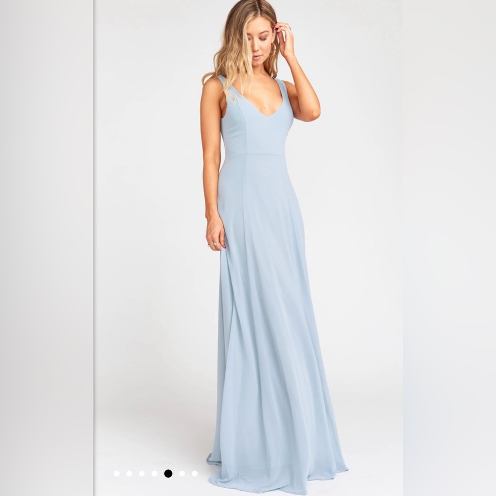 Show Me Your MuMu Jenn Maxi Dress in Steel Blue Chiffron